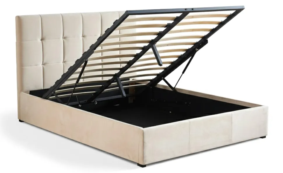 Lit double Luftani avec sommier relevable 140x190cm Velours Beige