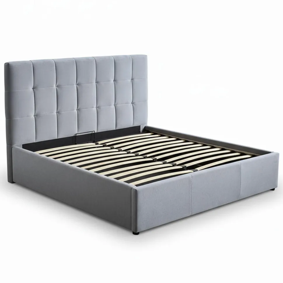 Lit double Luftani avec sommier relevable 160x200cm Velours Argent