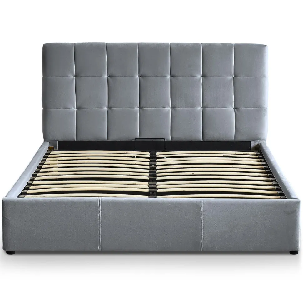 Lit double Luftani avec sommier relevable 160x200cm Velours Argent