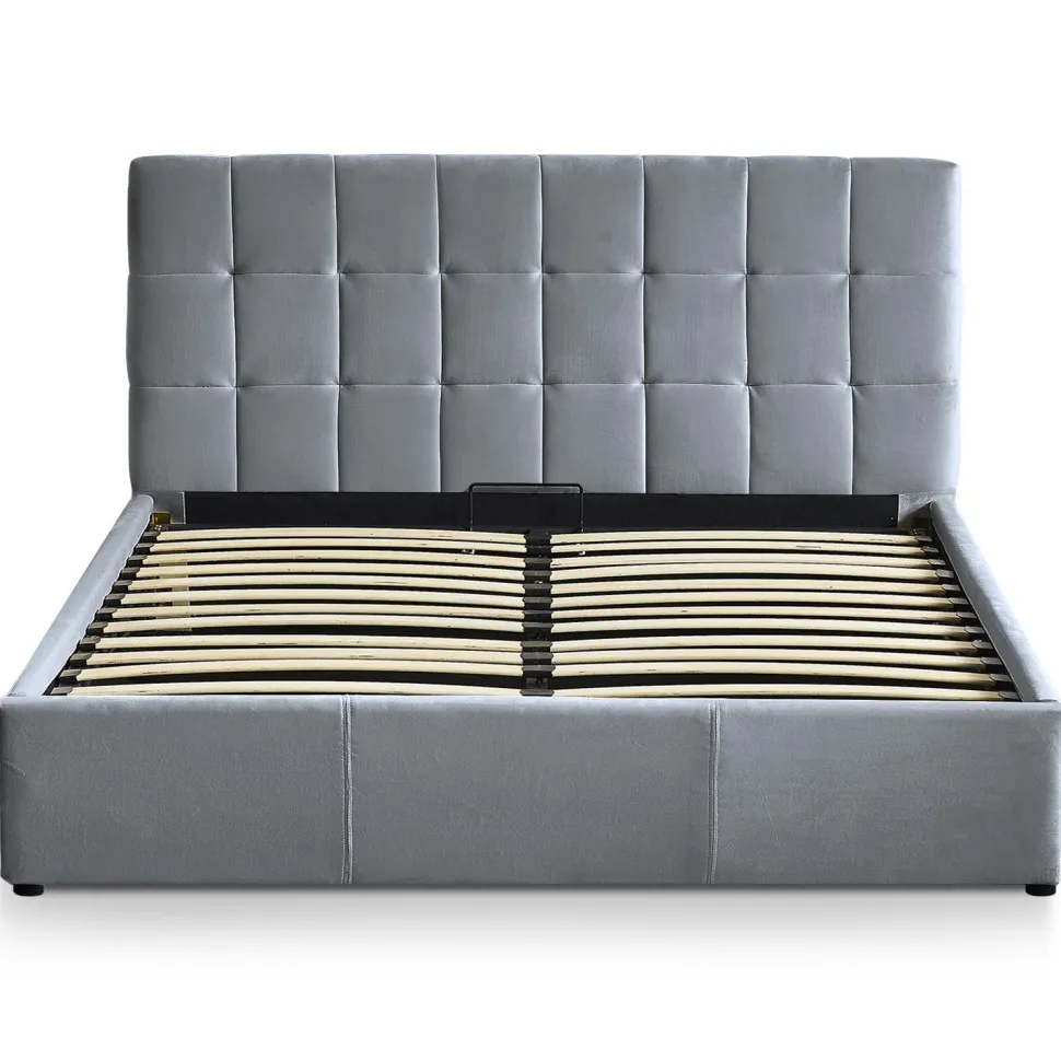 Lit double Luftani avec sommier relevable 180x200cm Velours Argent
