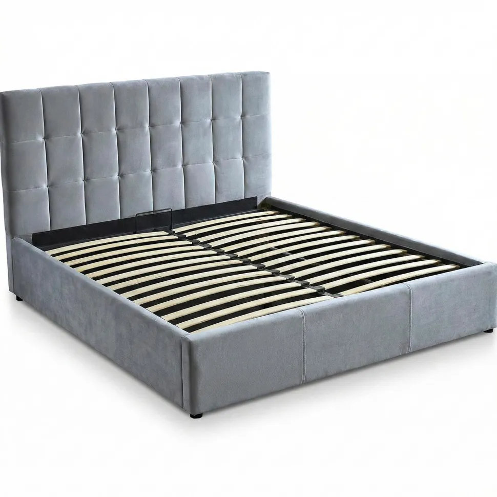 Lit double Luftani avec sommier relevable 180x200cm Velours Argent