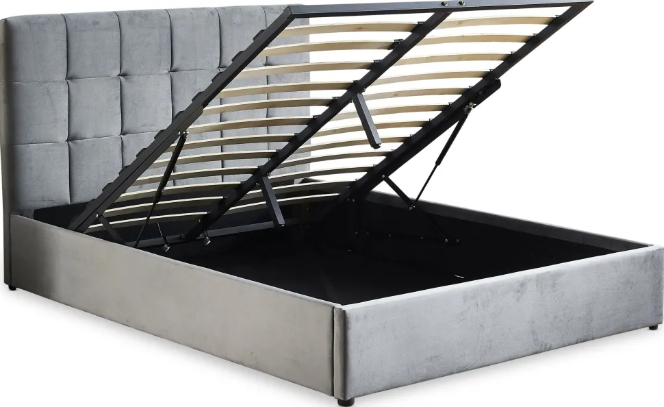 Lit double Luftani avec sommier relevable 180x200cm Velours Argent