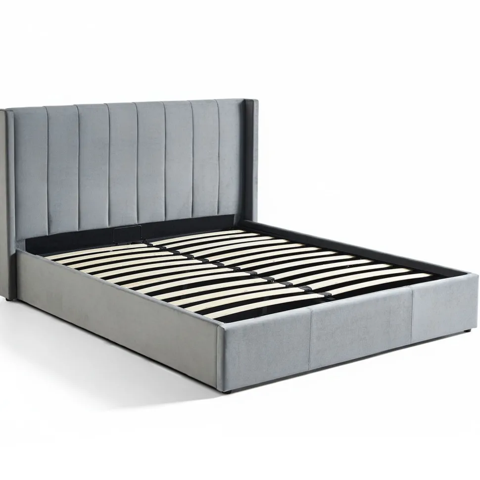 Lit double Magorial avec sommier relevable 180x200cm Velours Gris