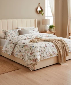 Lit double Magorial avec sommier relevable 180x200cm Tissu Bouclette Crème
