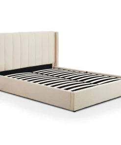 Lit double Magorial avec sommier relevable 180x200cm Tissu Bouclette Crème