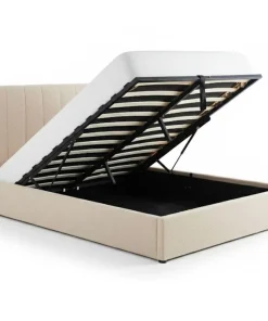 Lit double Magorial avec sommier relevable 180x200cm Tissu Bouclette Crème