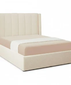 Lit double Magorial avec sommier relevable 140x190cm Tissu bouclette Crème