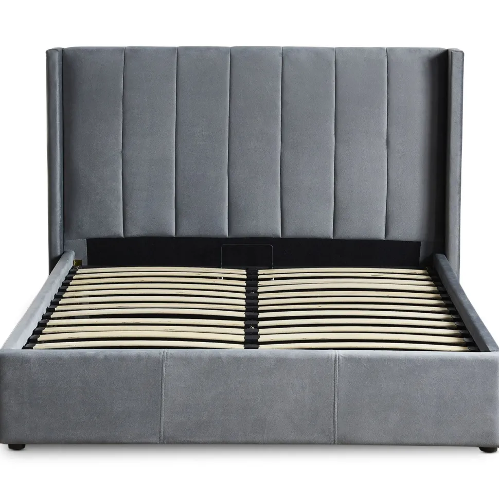 Lit double Magorial avec sommier relevable 160x200cm Velours Gris