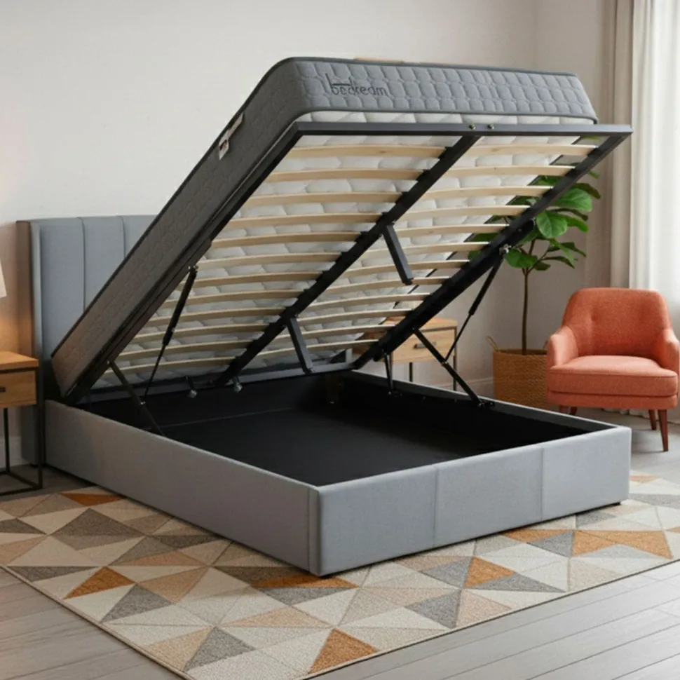 Lit double Magorial avec sommier relevable 160x200cm Velours Gris