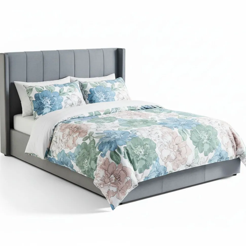 Lit double Magorial avec sommier relevable 160x200cm Velours Gris
