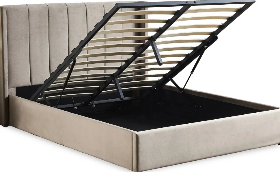 Lit double Magorial avec sommier relevable 160x200cm Velours Taupe