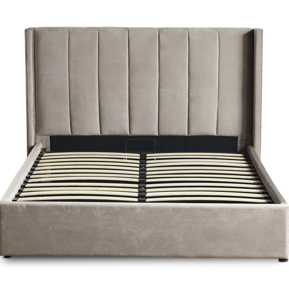 Lit double Magorial avec sommier relevable 160x200cm Velours Taupe