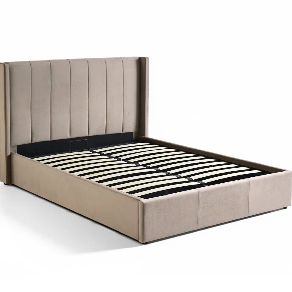 Lit double Magorial avec sommier relevable 160x200cm Velours Taupe