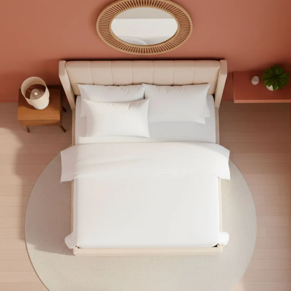 Lit double Magorial avec sommier relevable 160x200cm Tissu Bouclette Crème