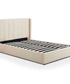 Lit double Magorial avec sommier relevable 160x200cm Tissu Bouclette Crème