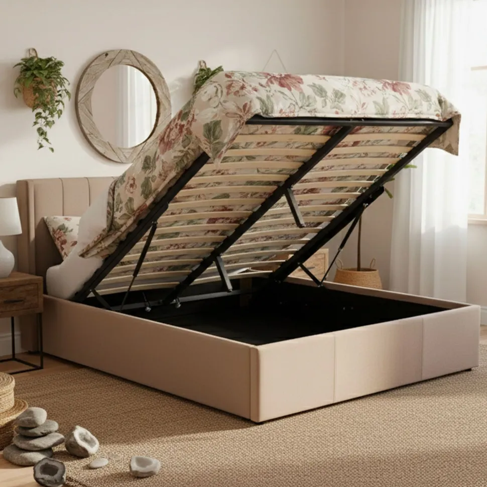 Lit double Magorial avec sommier relevable 180x200cm Velours Taupe