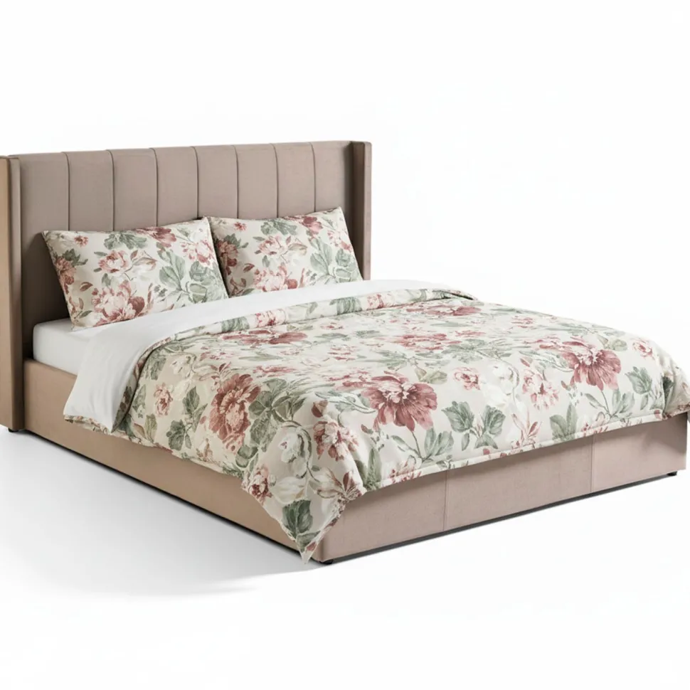 Lit double Magorial avec sommier relevable 180x200cm Velours Taupe