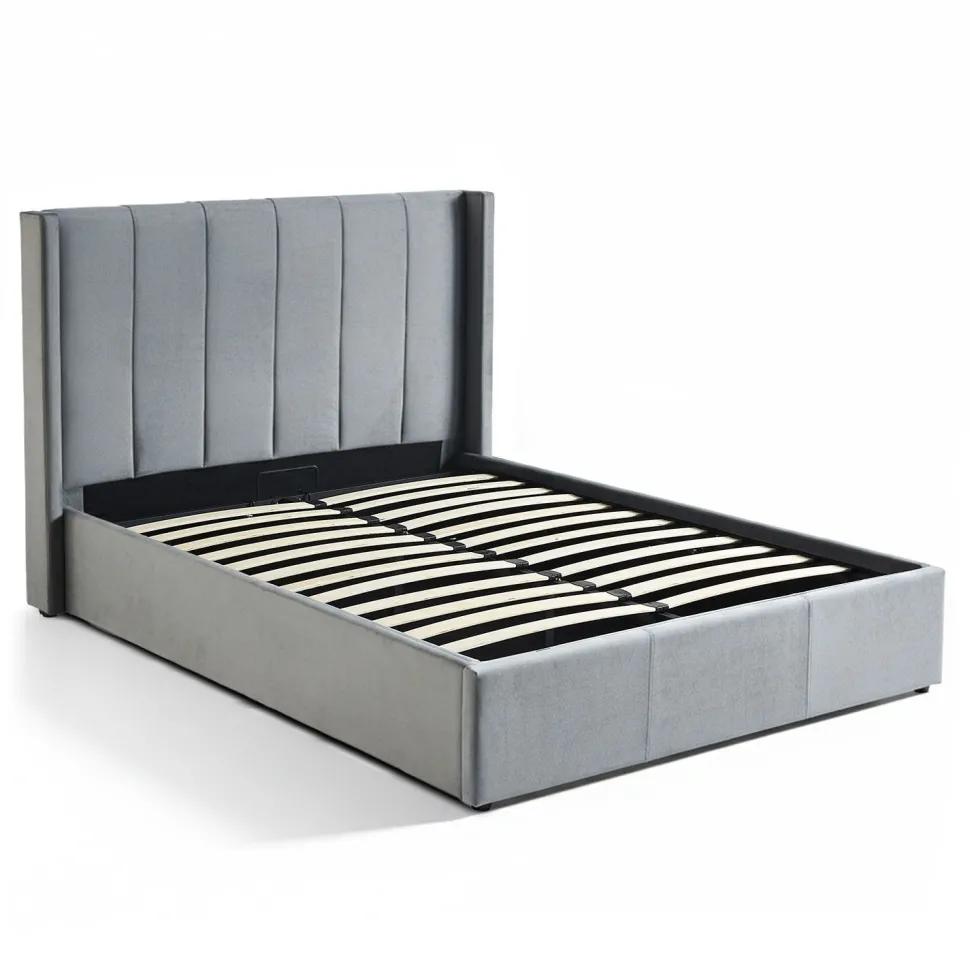 Lit double Magorial avec sommier relevable 140x190cm Velours Gris