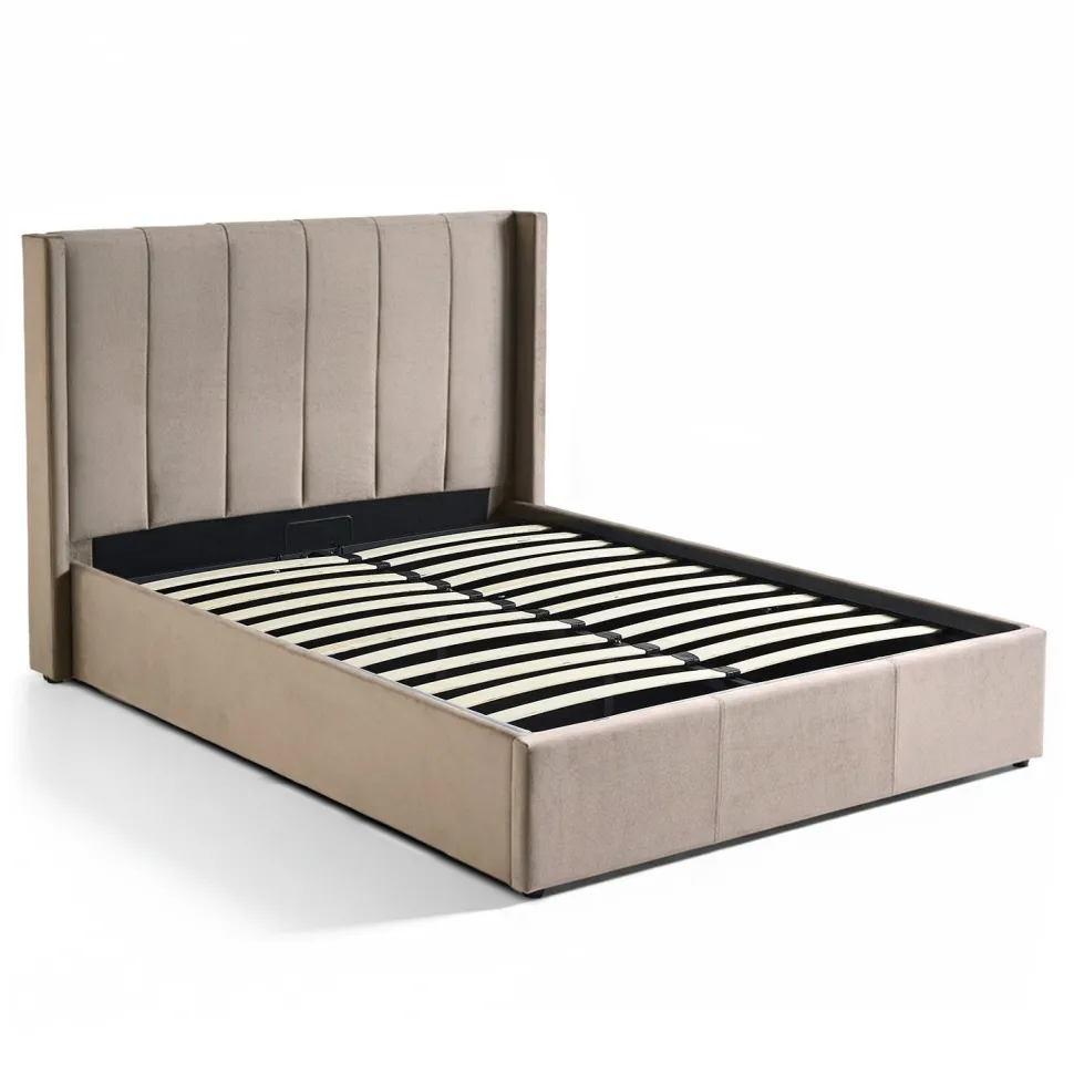 Lit double Magorial avec sommier relevable 140x190cm Velours Taupe