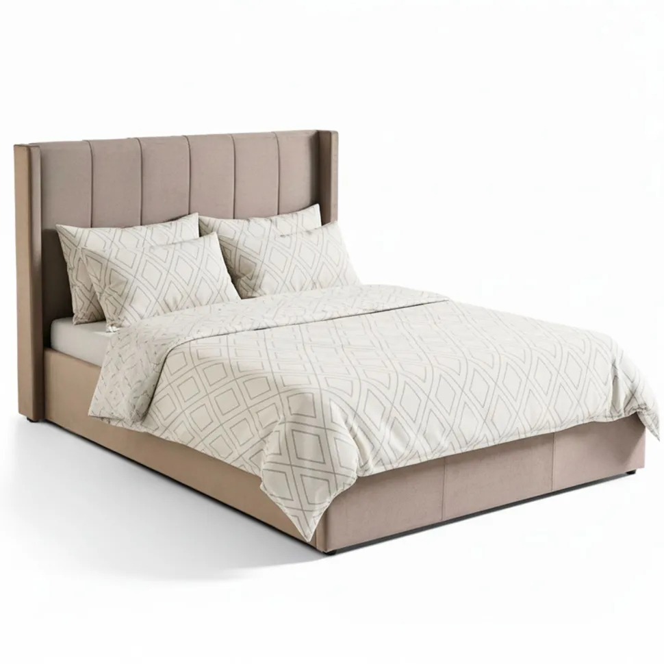Lit double Magorial avec sommier relevable 140x190cm Velours Taupe