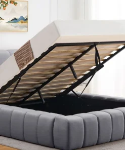 Lit-coffre avec rebords matelassés Challow 180x200cm Tissu Gris foncé