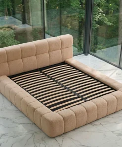 Lit-coffre avec rebords matelassés Challow 180x200cm Tissu Bouclette Beige