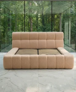 Lit-coffre avec rebords matelassés Challow 180x200cm Tissu Bouclette Beige