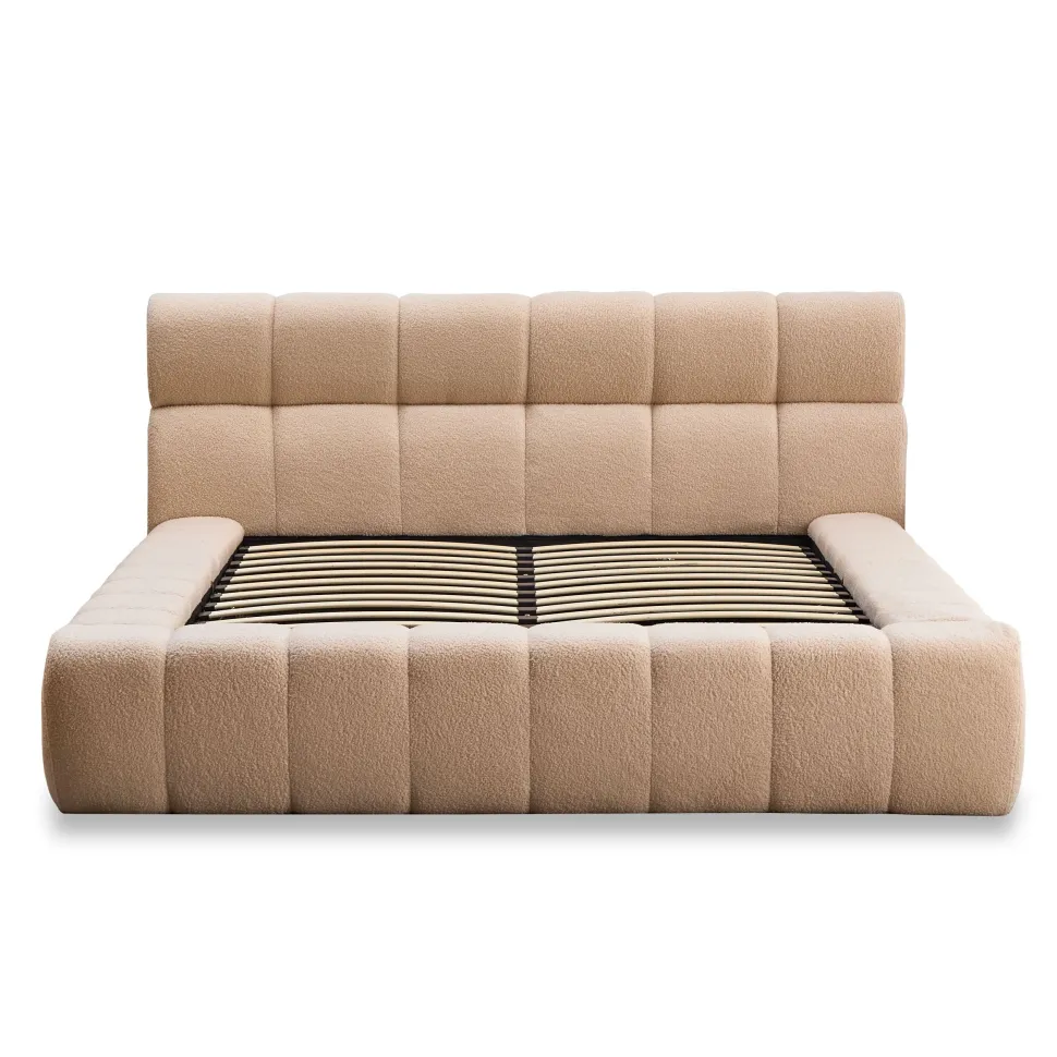 Lit-coffre avec rebords matelassés Challow 180x200cm Tissu Bouclette Beige