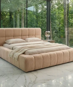 Lit-coffre avec rebords matelassés Challow 180x200cm Tissu Bouclette Beige