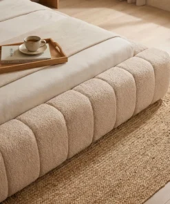 Lit-coffre avec rebords matelassés Challow 160x200cm Tissu Bouclette Beige