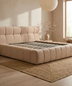 Lit-coffre avec rebords matelassés Challow 160x200cm Tissu Bouclette Beige