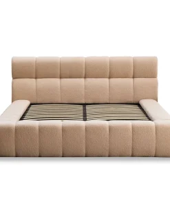 Lit-coffre avec rebords matelassés Challow 160x200cm Tissu Bouclette Beige