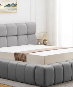 Lit-coffre avec rebords matelassés Challow 140x190cm Tissu Gris foncé