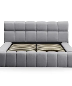 Lit-coffre avec rebords matelassés Challow 140x190cm Tissu Gris foncé