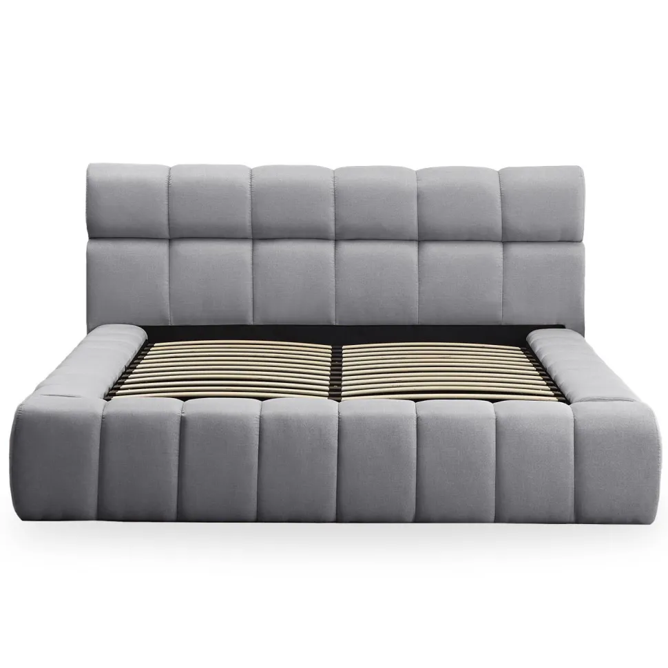 Lit-coffre avec rebords matelassés Challow 140x190cm Tissu Gris foncé