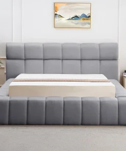 Lit-coffre avec rebords matelassés Challow 140x190cm Tissu Gris foncé