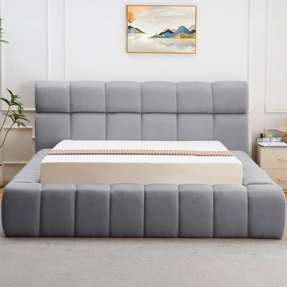 Lit-coffre avec rebords matelassés Challow 140x190cm Tissu Gris foncé