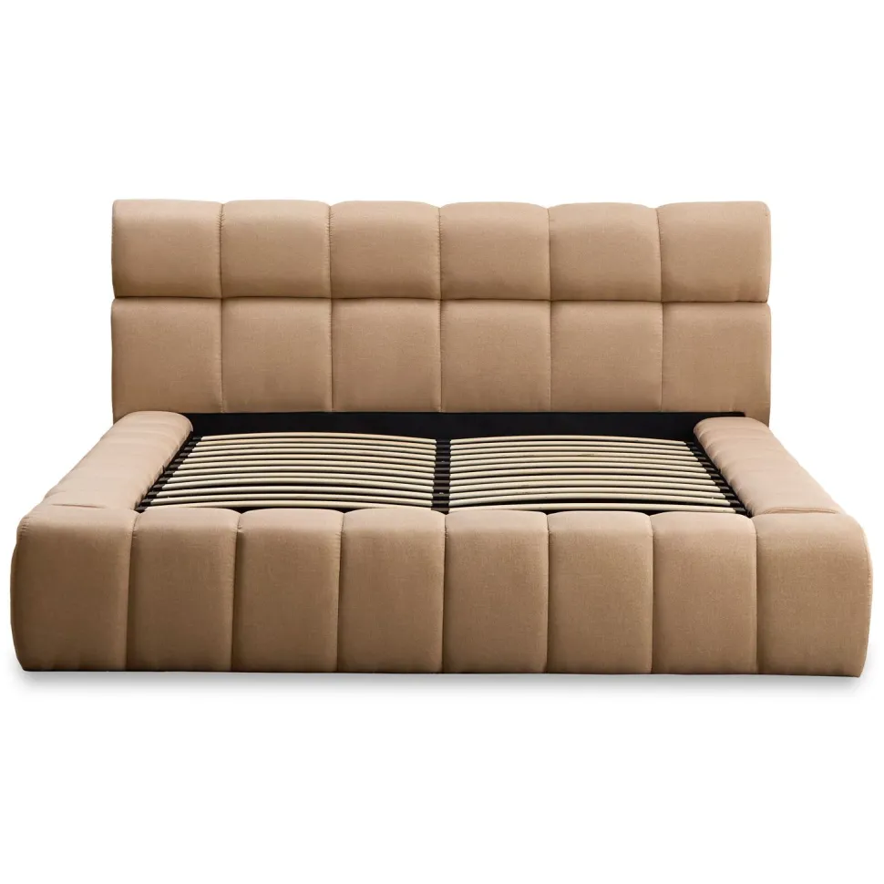 Lit-coffre avec rebords matelassés Challow 180x200cm Tissu Beige