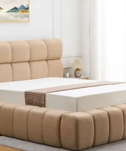 Lit-coffre avec rebords matelassés Challow 180x200cm Tissu Beige