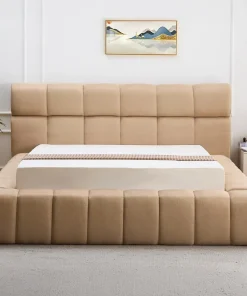Lit-coffre avec rebords matelassés Challow 180x200cm Tissu Beige