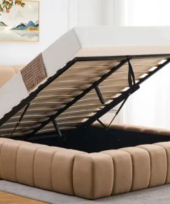 Lit-coffre avec rebords matelassés Challow 180x200cm Tissu Beige