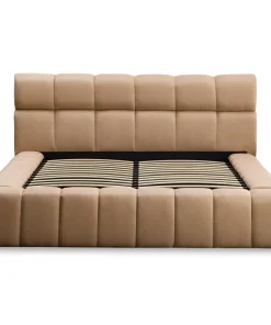 Lit-coffre avec rebords matelassés Challow 140x190cm Tissu Beige