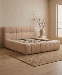 Lit-coffre avec rebords matelassés Challow 140x190cm Tissu Bouclette Beige