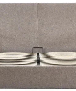 Lit-coffre complet avec tablettes et ports USB intégrés Lukas 160x200cm Tissu Taupe clair