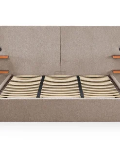 Lit-coffre complet avec tablettes et ports USB intégrés Lukas 180x200cm Tissu Taupe clair