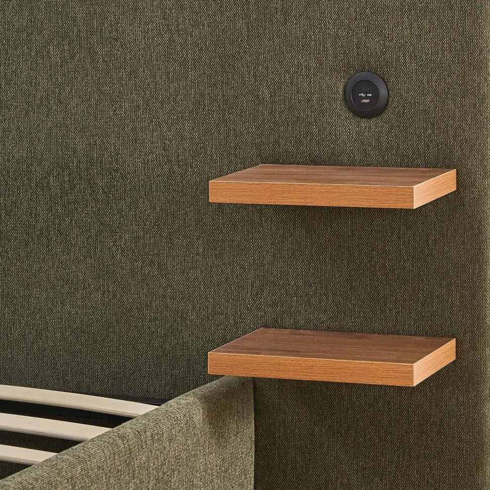 Lit-coffre complet avec tablettes et ports USB intégrés Lukas 160x200cm Tissu Vert