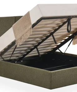 Lit-coffre complet avec tablettes et ports USB intégrés Lukas 160x200cm Tissu Vert
