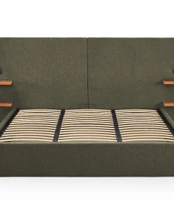Lit-coffre complet avec tablettes et ports USB intégrés Lukas 180x200cm Tissu Vert