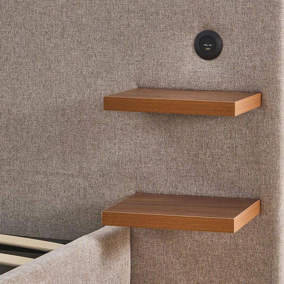 Lit-coffre complet avec tablettes et ports USB intégrés Lukas 140x190cm Tissu Taupe clair