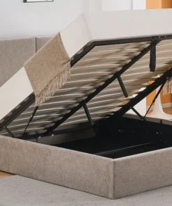 Lit-coffre complet avec tablettes et ports USB intégrés Lukas 140x190cm Tissu Taupe clair